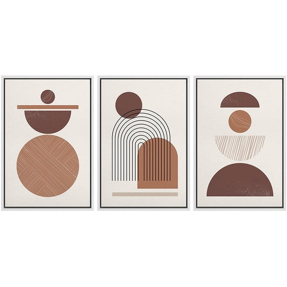 IDEA4WALL Framed Canvas Print Wall Art Set Mid-Century Brown Geometric Polygon Collage Abstract Shapes Bohemian Decorative for Living Room, Bedroom, Office - 24"x36"x3 White