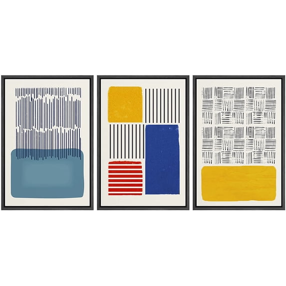 IDEA4WALL Framed Canvas Print Wall Art Set Mid-Century Color Block Black Stripe Collage Abstract Shapes Minimalism Boho Decorative for Living Room, Bedroom, Office - 16"x24"x3 Black