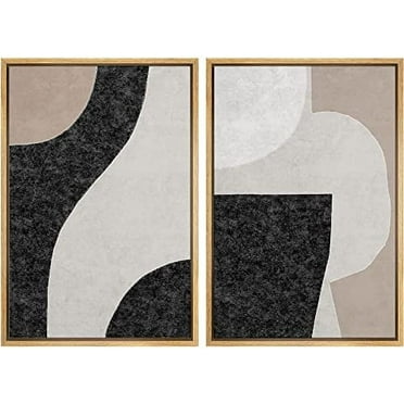 IDEA4WALL Framed Canvas Print Wall Art Set Mid-Century Colorful Polygon Landscape Abstract Illustrations Wall Decor Antique Bohemian Artwork for Living Room, Bedroom, Office - Natural 24"x36"x2