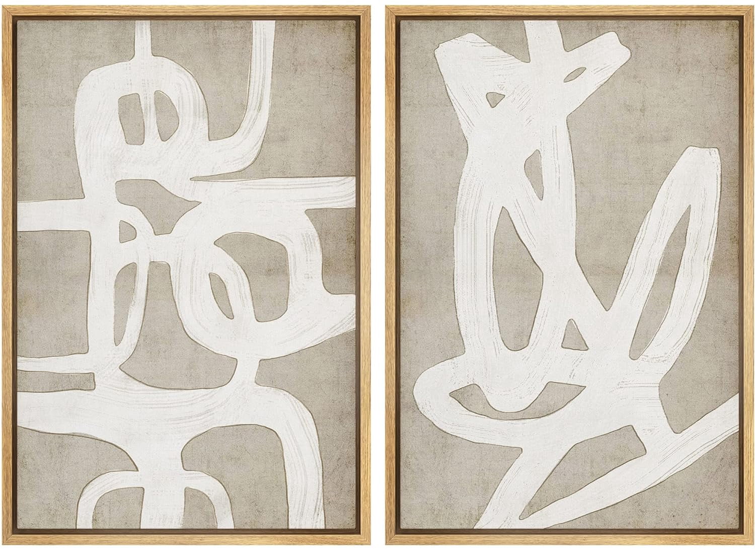 IDEA4WALL Framed Canvas Print Wall Art Set Mid-Century Duotone Tan ...