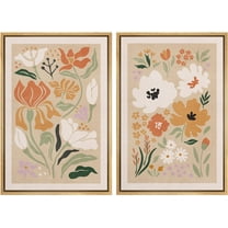 IDEA4WALL Framed Canvas Print Wall Art Set Mid-Century Gallery Abstract Pastel Flower Blossom Collage Fine Art Farmhouse/Country Wall Decor for Living Room, Bedroom, Office - 24"x36"x2 Natural