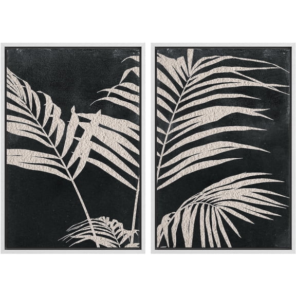 IDEA4WALL Framed Canvas Print Wall Art Set Mid-Century Geometric Palm Leaf Plants Fine Art Decorative Bohemian Minimalist Chic Artwork for Living Room, Bedroom, Office - White 24"x36"x2