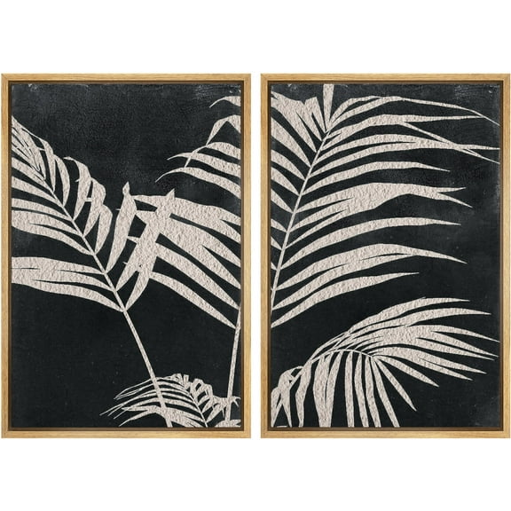 IDEA4WALL Framed Canvas Print Wall Art Set Mid-Century Geometric Palm Leaf Plants Fine Art Decorative Bohemian Minimalist Chic Artwork for Living Room, Bedroom, Office - Natural 24"x36"x2