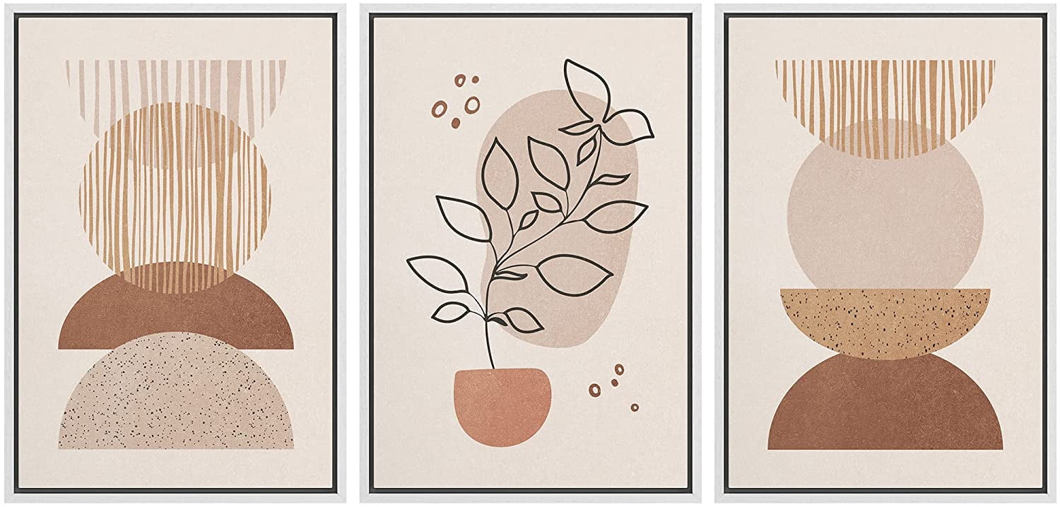 IDEA4WALL Framed Canvas Print Wall Art Set Mid-Century Geometric Pastel ...