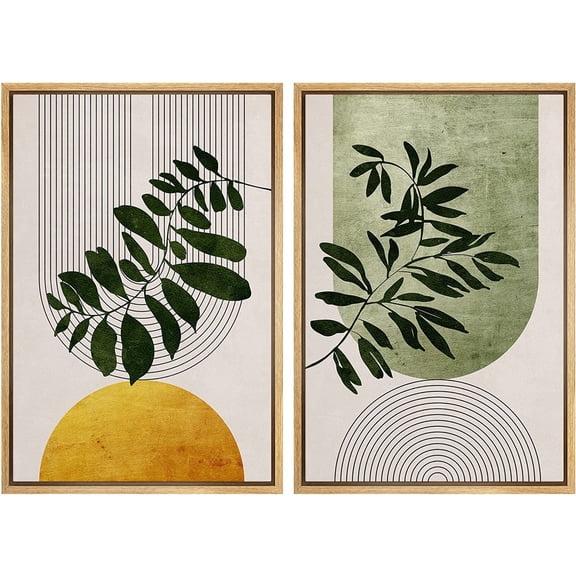 IDEA4WALL Framed Canvas Print Wall Art Set Mid-Century Geometric Plant Leaf Nature Wilderness Illustrations Modern Art Rustic Decorative for Living Room, Bedroom, OfficeL - 24"x36"x2 Natural