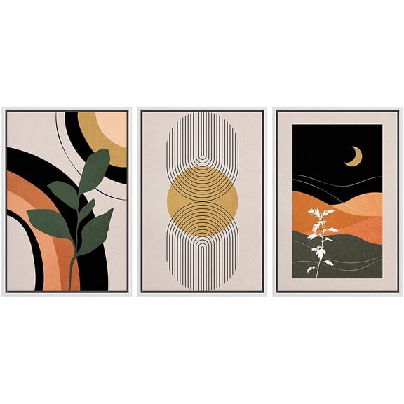 IDEA4WALL Framed Canvas Print Wall Art Set Mid-Century Geometric Plant Polygon Landscape Abstract Shapes Minimalism Boho Decorative for Home Decor - 16"x24"x3 White
