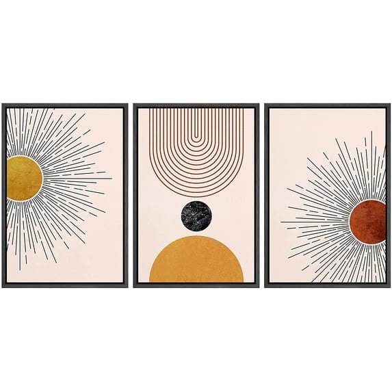 IDEA4WALL Framed Canvas Print Wall Art Set Mid-Century Geometric Solar Sun Space Planets Abstract Shapes Minimalism Boho Decorative for Living Room, Bedroom, Office - 24"x36"x3 Black