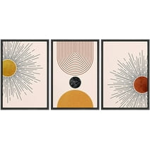 IDEA4WALL Framed Canvas Print Wall Art Set Mid-Century Geometric Solar Sun Space Planets Abstract Shapes Minimalism Boho Decorative for Living Room, Bedroom, Office - 24"x36"x3 Black