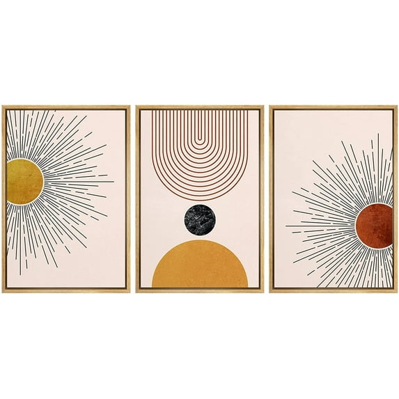 IDEA4WALL Framed Canvas Print Wall Art Set Mid-Century Geometric Solar Sun Space Planets Abstract Shapes Minimalism Boho Decorative for Living Room, Bedroom, Office - 24"x36"x3 Natural