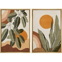 IDEA4WALL Framed Canvas Print Wall Art Set Mid-Century Geometric Tropical Desert Plants Digital Art Decorative Bohemian Colorful Chic Artwork for Living Room, Bedroom, Office - 24"x36"x2 Natural