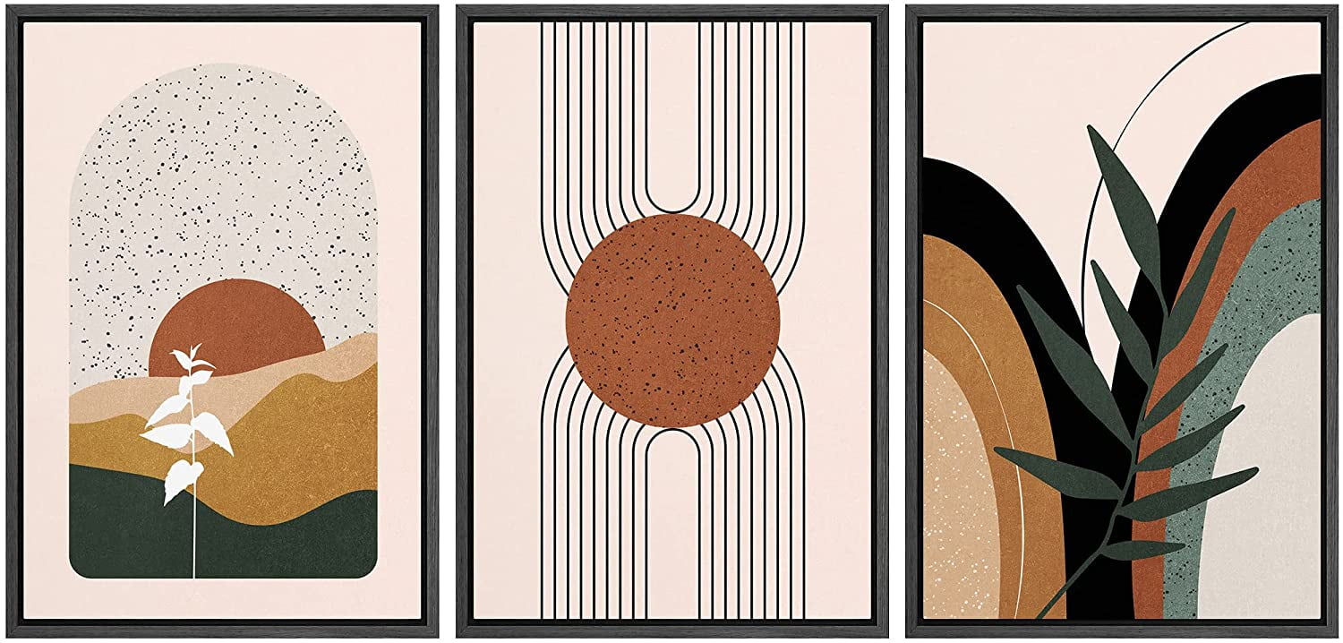 Bohemian Abstract Landscape Canvas Print Set with Black Frames