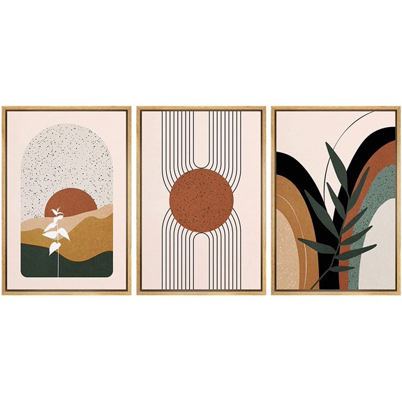 IDEA4WALL Framed Canvas Print Wall Art Set Mid-Century Geometric Tropical Landscape Abstract Shapes Minimalism Bohemian Decorative for Living Room, Bedroom, Office - 16"x24"x3 Natural