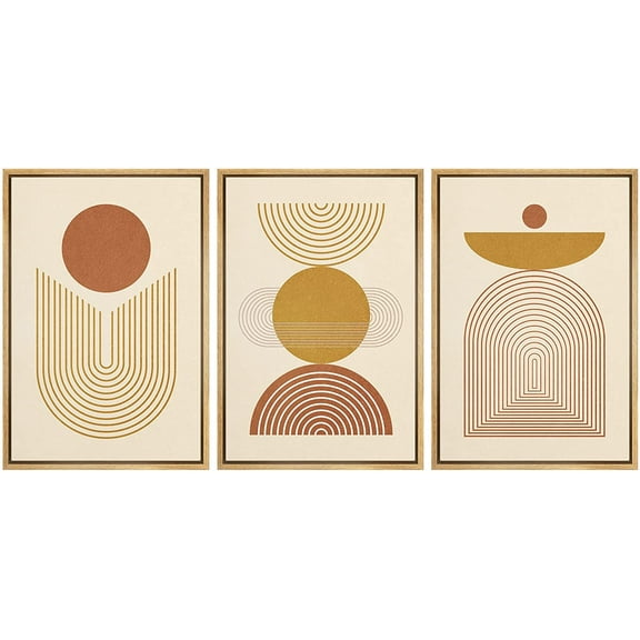 IDEA4WALL Framed Canvas Print Wall Art Set Mid-Century Geometric Wave Polygons Abstract Shapes Minimalism Boho Bohemian Decorative for Living Room, Bedroom, Office - 16"x24"x3 Natural