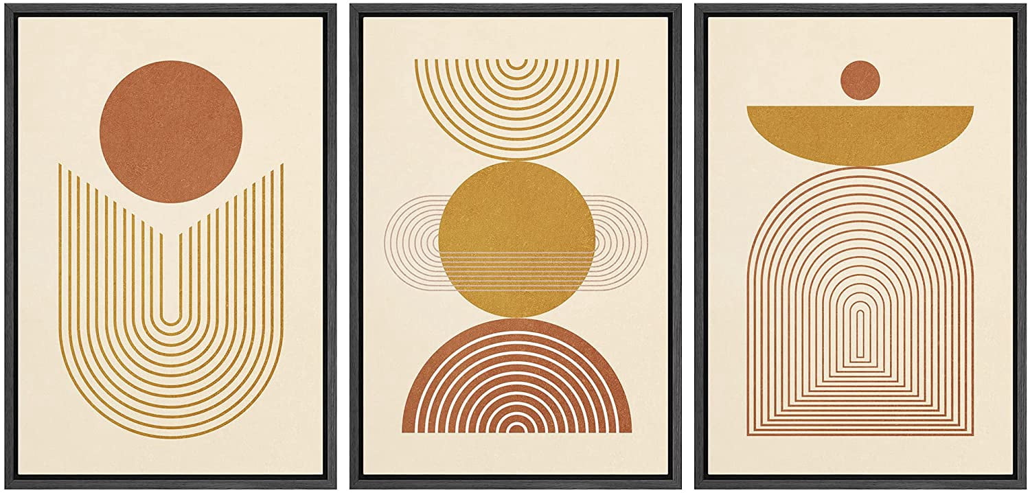 IDEA4WALL Framed Canvas Print Wall Art Set Mid-Century Geometric Wave ...
