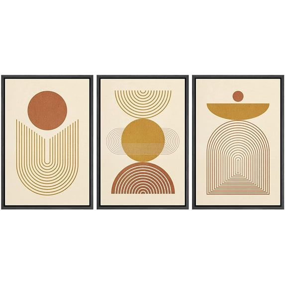 IDEA4WALL Framed Canvas Print Wall Art Set Mid-Century Geometric Wave Polygons Abstract Shapes Minimalism Boho Bohemian Decorative for Living Room, Bedroom, Office - 24"x36"x3 Black