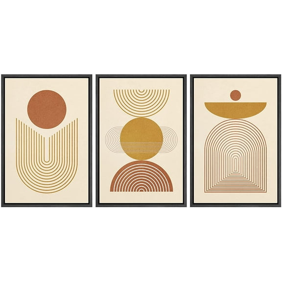 IDEA4WALL Framed Canvas Print Wall Art Set Mid-Century Geometric Wave Polygons Abstract Shapes Minimalism Boho Bohemian Decorative for Living Room, Bedroom, Office - 16"x24"x3 Black