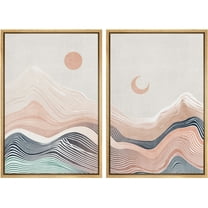 IDEA4WALL Framed Canvas Print Wall Art Set Mid-Century Mountain Range Moon Sun Abstract Nature Modern Art Minimalist Chic Relax/Calm for Living Room, Bedroom, Office - Natural 24"x36"x3