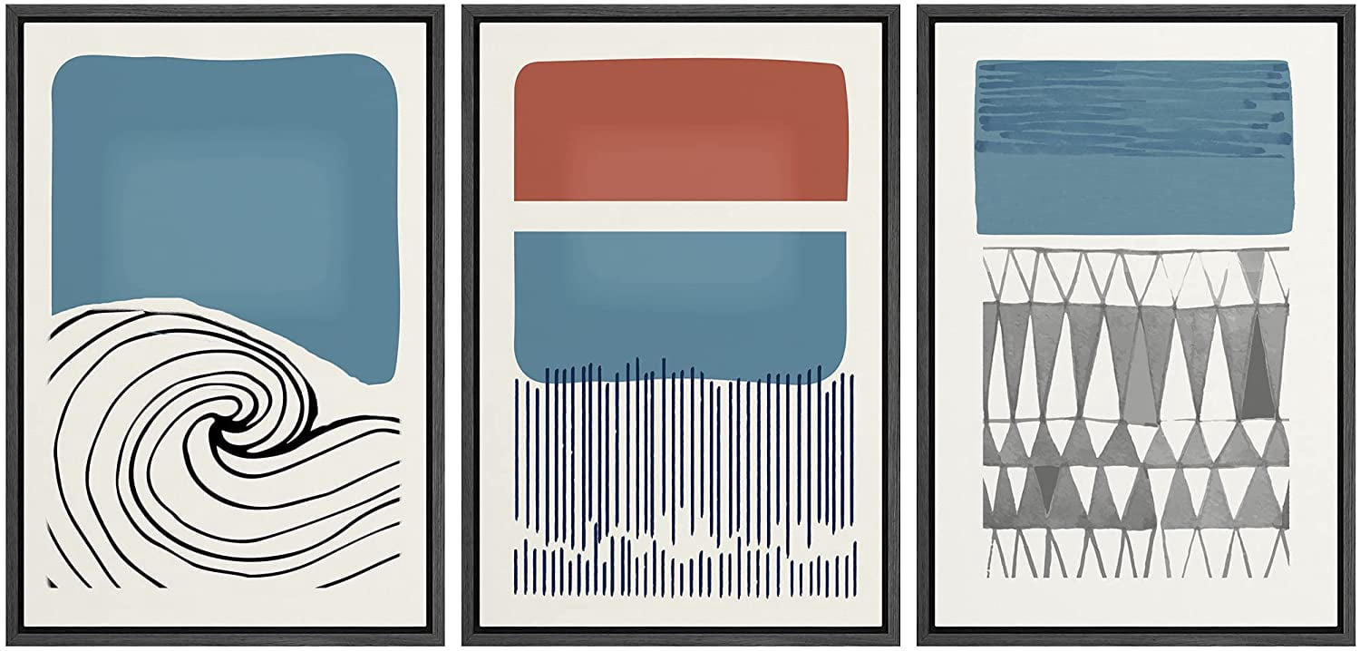 IDEA4WALL Framed Canvas Print Wall Art Set Mid-Century Ocean Wave ...