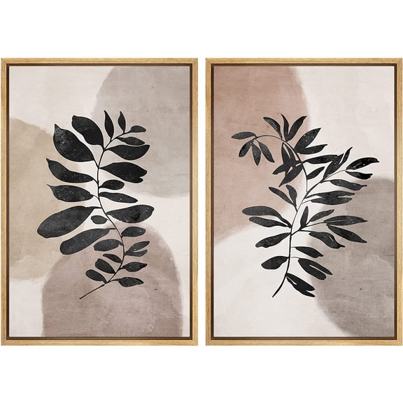 IDEA4WALL Framed Canvas Print Wall Art Set Mid-Century Pastel Watercolor Forest Plant Nature Illustrations Modern Art Decorative for Living Room, Bedroom, Office - 16"x24"x2 Natural