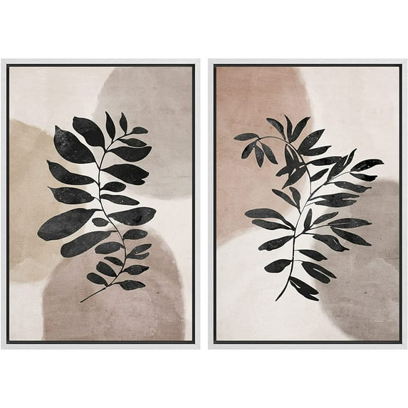 IDEA4WALL Framed Canvas Print Wall Art Set Mid-Century Pastel Watercolor Forest Plant Nature Illustrations Modern Art Rustic Decorative for Living Room, Bedroom, Office - 24"x36"x2 White