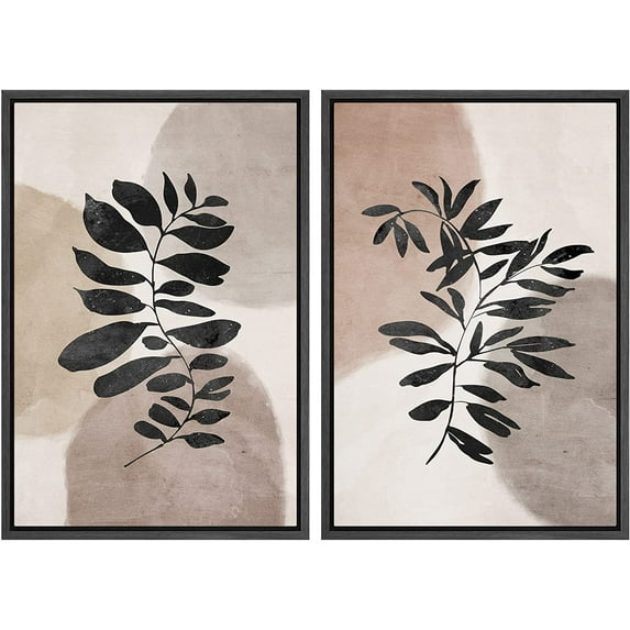 IDEA4WALL Framed Canvas Print Wall Art Set Mid-Century Pastel Watercolor Forest Plant Nature Illustrations Modern Art Rustic Decorative for Living Room, Bedroom, Office - 16"x24"x2 Black