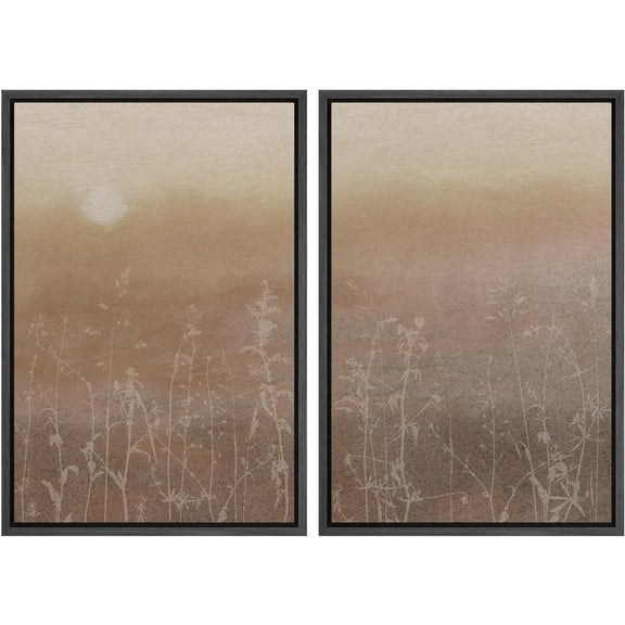 IDEA4WALL Framed Canvas Print Wall Art Set Minimalist Elegant Botanical Neutral Tones Modern Digital Art Retro Flowers Prints Wall Decorative Vintage Artwork for Home Decor - Black 24"x36"x2