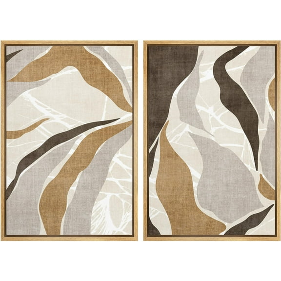 IDEA4WALL Framed Canvas Print Wall Art Set Minimalist Hills and Valleys Earthy Neutral Tones Brown Accents Digital Art Minimalist Neutral Artwork Clam/Relax for Home Decor - Natural 24"x36"x2