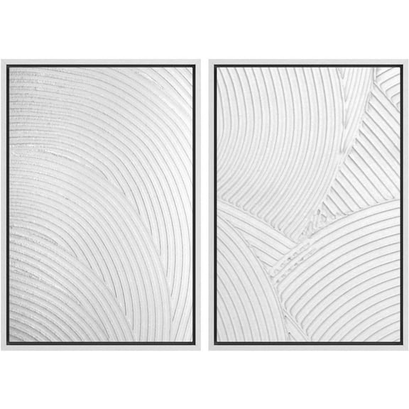 IDEA4WALL Framed Canvas Print Wall Art Set Modern White Waves Illustration Geometric Line Pattern Minimalist Digital Art Wall Decor Relax/Clam for Bedroom, Living Room, Office - 24"x36"x2 White