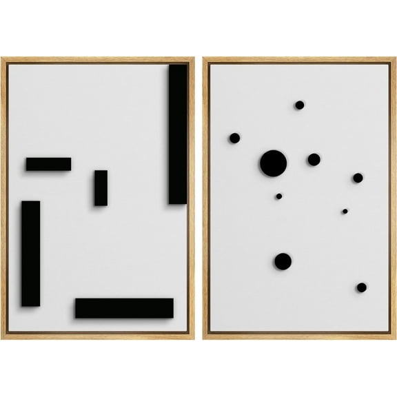IDEA4WALL Framed Canvas Print Wall Art Set Modernist Abstraction Black & White Dots and Squares Illustrations Abstract Geometric Digital Art Wall Decor Minimal for Rooms - 24"x36"x2 Natural