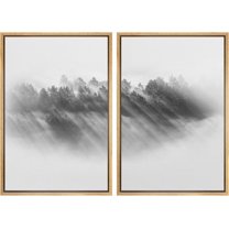 IDEA4WALL Framed Canvas Print Wall Art Set Modernist Geometric Abstraction Black & White Bold Contrast Illustrations Abstract Misty Forest Digital Art Wall Decor Minimal for Home - 24"x36"x2 Natural