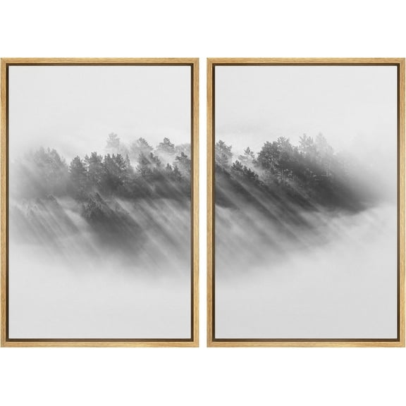 IDEA4WALL Framed Canvas Print Wall Art Set Modernist Geometric Abstraction Black & White Bold Contrast Illustrations Abstract Misty Forest Digital Art Wall Decor Minimal for Home - 24"x36"x2 Natural