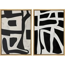 IDEA4WALL Framed Canvas Print Wall Art Set Monochrome Abstract Black & White Dynamic Forms Illustrations Modern Abstract Color Blocks Digital Art Wall Decor Boho for Home Decor - 24"x36"x2 Natural