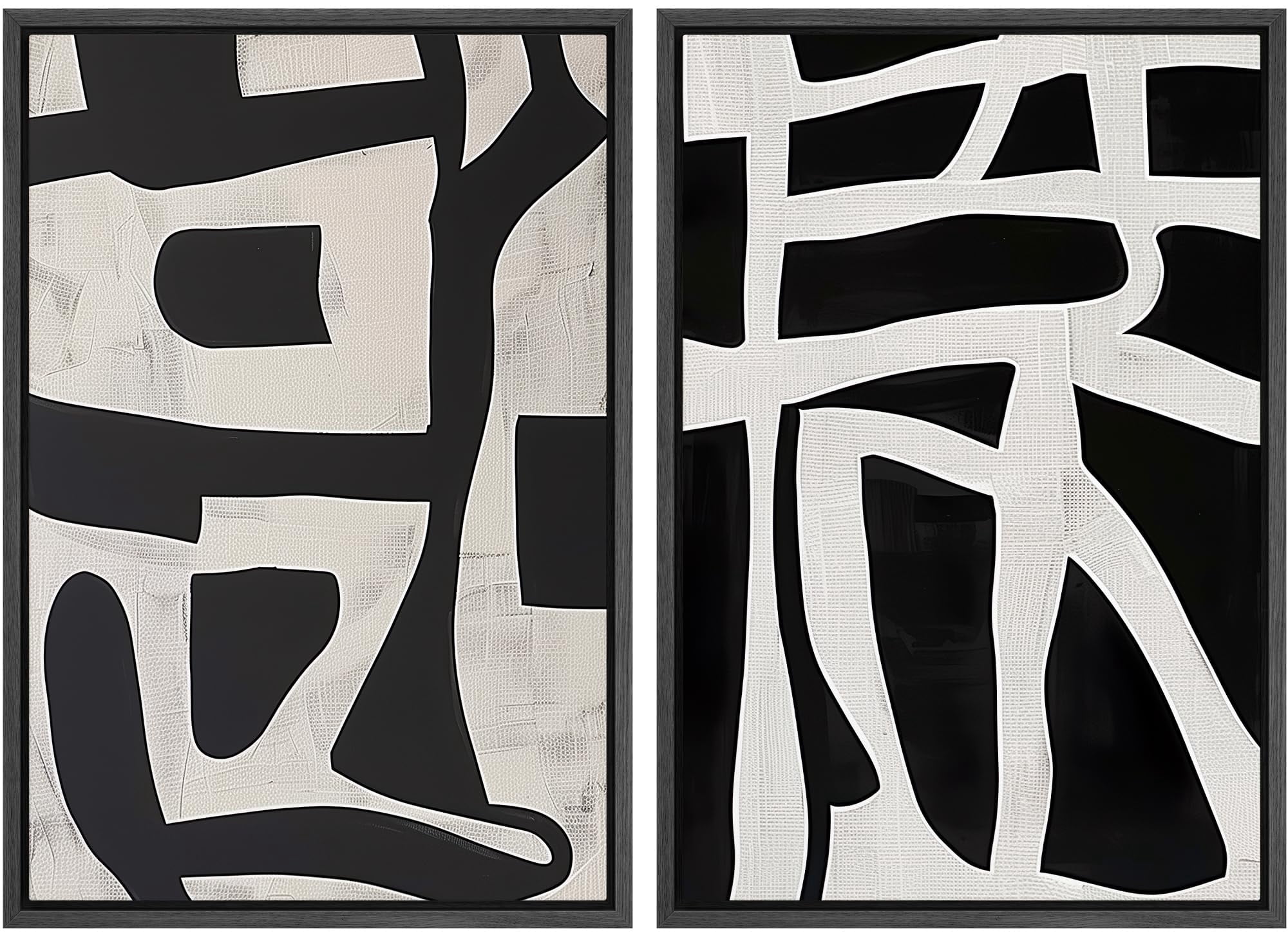 IDEA4WALL Framed Canvas Print Wall Art Set Monochrome Abstract Black ...