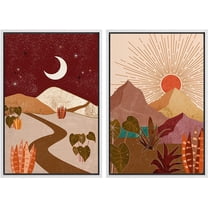 IDEA4WALL Framed Canvas Print Wall Art Set Moon & Sun Desert Southwest Landscapes Nature Illustrations Modern Art Rustic Decorative for Living Room, Bedroom, Office - 24"x36"x2 White