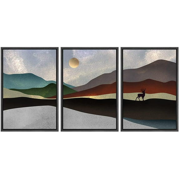 IDEA4WALL Framed Canvas Print Wall Art Set Multicolor Pastel Mountain Range Waves Nature Wilderness Modern Art Decorative Landscape Rustic for Living Room, Bedroom, Office - 24"x36"x3 Black