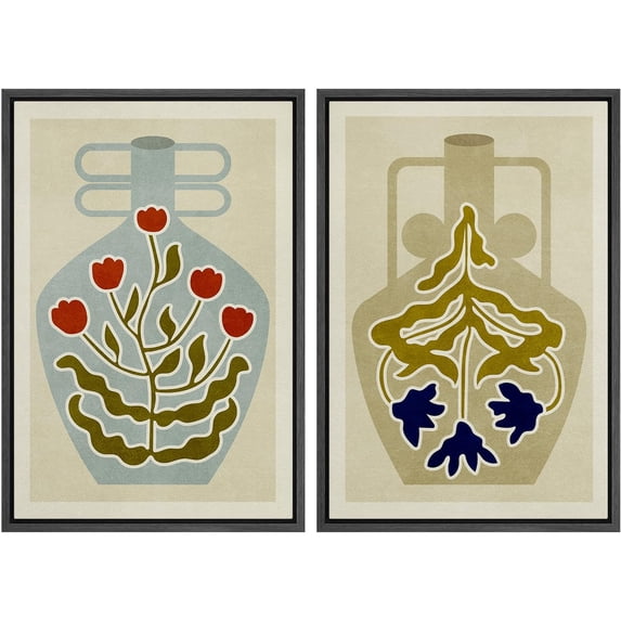 IDEA4WALL Framed Canvas Print Wall Art Set Multicolor Pattern Flower Vase Collage Abstract Digital Art Decorative Bohemian Colorful Nature Artwork for Living Room, Bedroom, Office - 16"x24"x2 Black