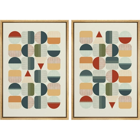 IDEA4WALL Framed Canvas Print Wall Art Set Multicolor Polygon Geometric Splicing Abstract Art Decorative Bohemian Colorful Geometry Artwork for Living Room, Bedroom, Office - 24"x36"x2 Natural