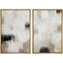 IDEA4WALL Framed Canvas Print Wall Art Set Muted Abstract Brushstroke Soft Neutral Tones with Black Digital Art Mid-Century Modern Art Wall Decor Minimalist Artwork for Home -Natural 16"x24"
