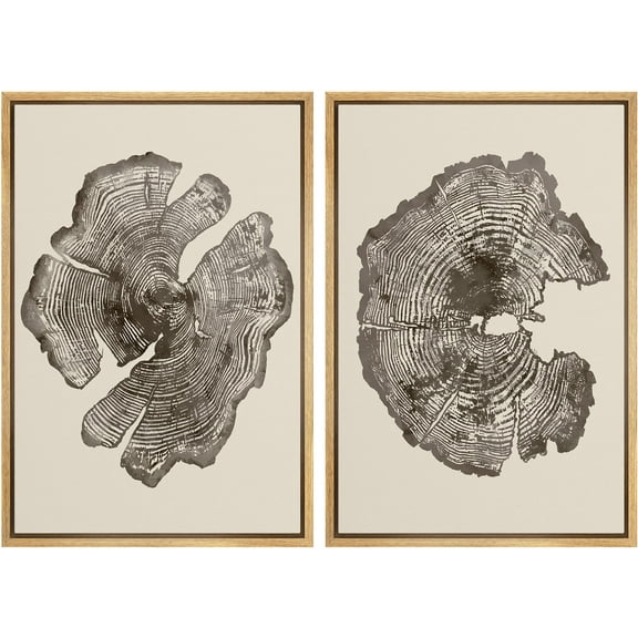 IDEA4WALL Framed Canvas Print Wall Art Set Natural Wood Rings Rustic Landscape Digital Art Abstract Tree Cross-Section Vintage Art Wall Decor Retro Artwork for Home Decor - Natural 24"x36"x2