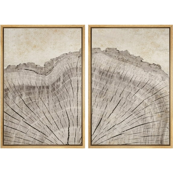IDEA4WALL Framed Canvas Print Wall Art Set Oak Wood Tree Rings Nature Illustration Modern Art Decorative Geometric Natural Minimal Artwork for Living Room, Bedroom, Office -