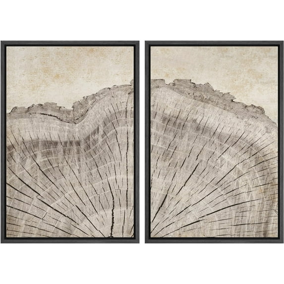 IDEA4WALL Framed Canvas Print Wall Art Set Oak Wood Tree Rings Nature Illustration Modern Art Decorative Geometric Natural Minimal Artwork for Living Room, Bedroom, Office -