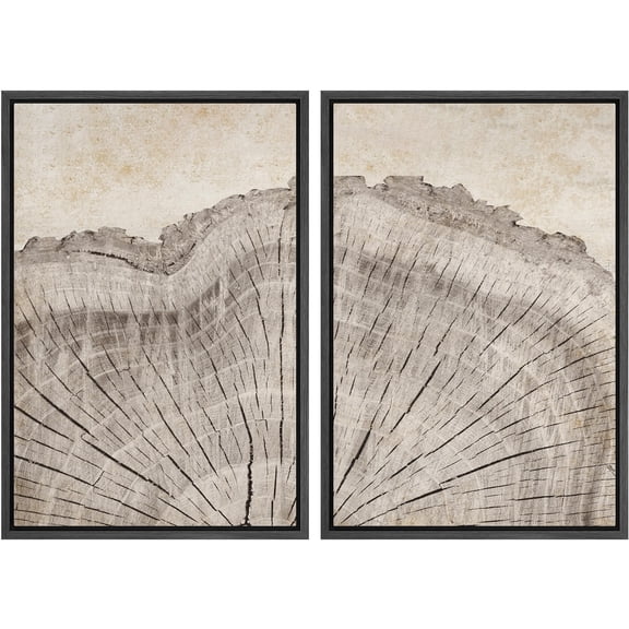 IDEA4WALL Framed Canvas Print Wall Art Set Oak Wood Tree Rings Nature Illustration Modern Art Decorative Geometric Natural Minimal Artwork for Living Room, Bedroom, Office -