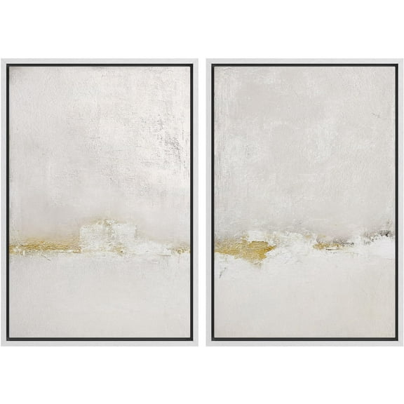 IDEA4WALL Framed Canvas Print Wall Art Set Pastel Grunge Gray Landscape Abstract Illustrations Retro Art Decorative Contemporary Pastel Artwork for Living Room, Bedroom, Office - White 24"x36"x2
