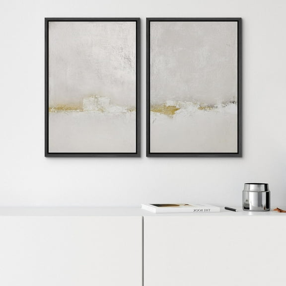 IDEA4WALL Framed Canvas Print Wall Art Set Pastel Grunge Gray Landscape Abstract Illustrations Retro Art Decorative Contemporary Pastel Artwork for Living Room, Bedroom, Office - Black 24"x36"x2