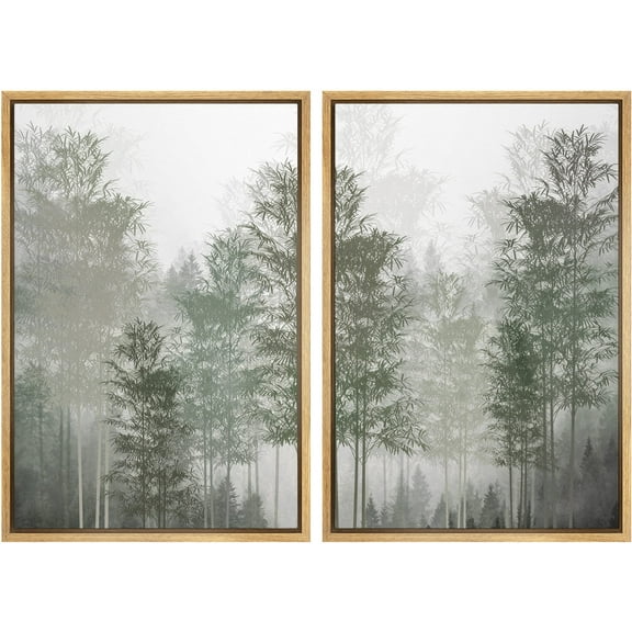 IDEA4WALL Framed Canvas Print Wall Art Set Pastel Misty Fog Forest Tree Nature Wilderness Modern Art Decorative Geometric Minimal Artwork for Living Room, Bedroom, Office -