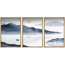 IDEA4WALL Framed Canvas Print Wall Art Set Pastel Mountain Range Boat Ocean Nature Wilderness Modern Art Decorative Landscape Rustic for Living Room, Bedroom, Office - 16"x24"x3 Natural
