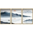 thumbnail image 1 of IDEA4WALL Framed Canvas Print Wall Art Set Pastel Mountain Range Boat Ocean Nature Wilderness Modern Art Decorative Landscape Rustic for Living Room, Bedroom, Office - 24"x36"x3 Natural, 1 of 5