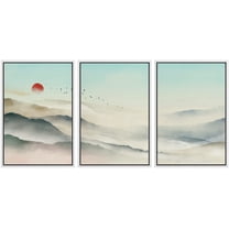 IDEA4WALL Framed Canvas Print Wall Art Set Pastel Mountain Range Misty Valley Nature Wilderness Modern Art Decorative Landscape Rustic for Living Room, Bedroom, Office - 16"x24"x3 White