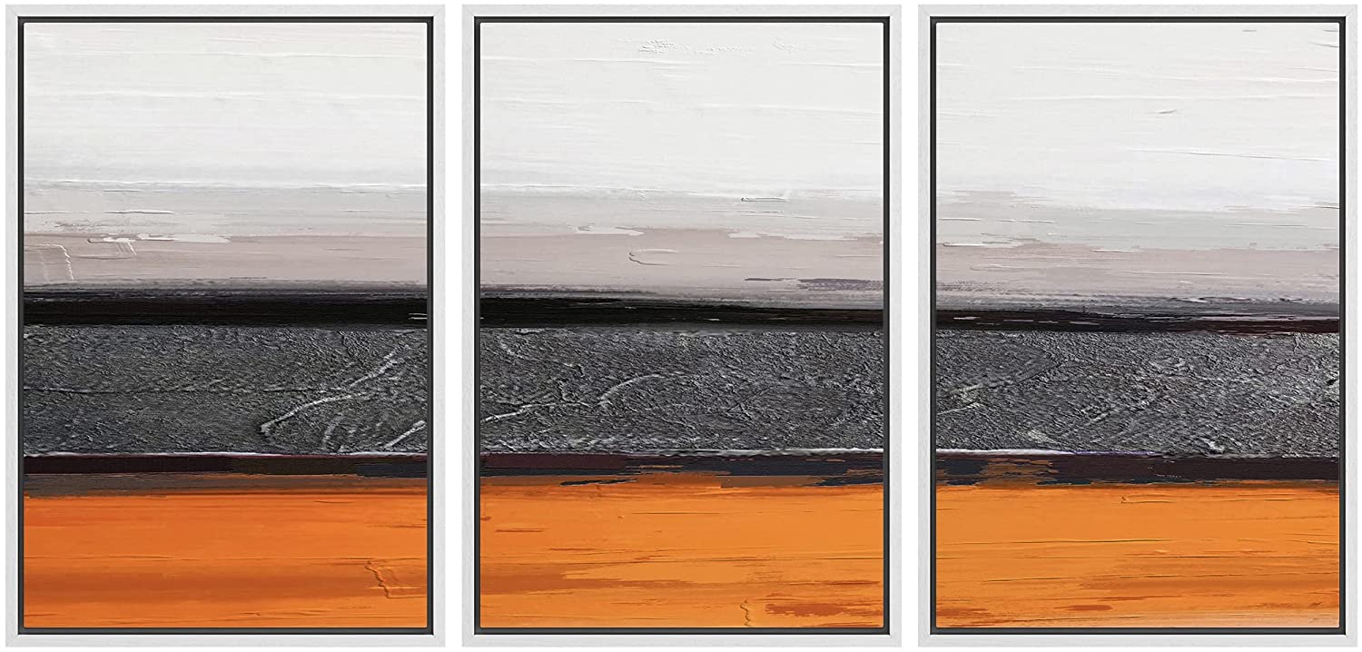 IDEA4WALL Framed Canvas Print Wall Art Set Pastel Orange Black Minimal ...
