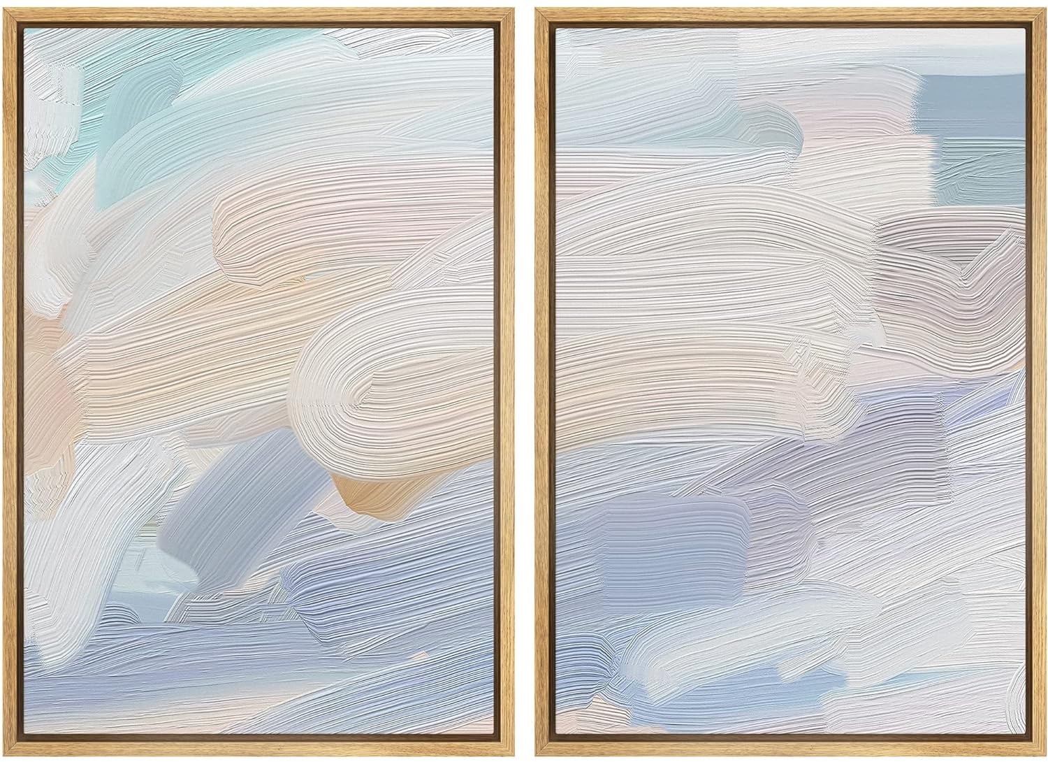 IDEA4WALL Framed Canvas Print Wall Art Set Pastel Paint Stroke Wave ...